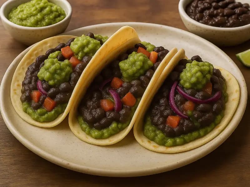 Vegetarian Tacos with Black Beans and Guacamole