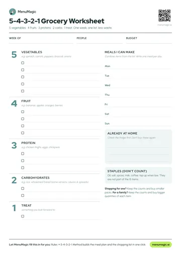 5-4-3-2-1 Grocery Worksheet