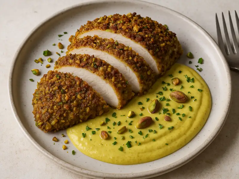 Pistachio Crusted Chicken with Yogurt and Curry Sauce | MenuMagic